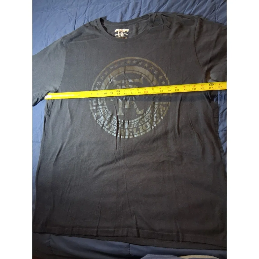 True Religion Men's 3XL Black Graphic Print Logo T-Shirt‎ Designer Jersey Cotton